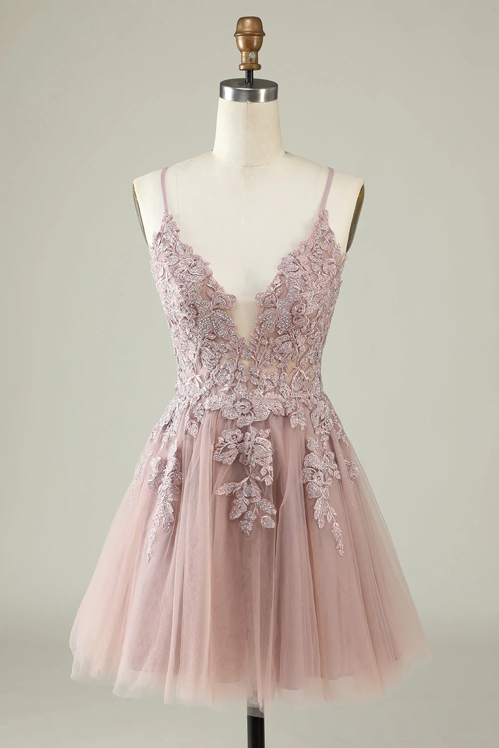 A Line Spaghetti Straps Short Homecoming Dress with Appliques