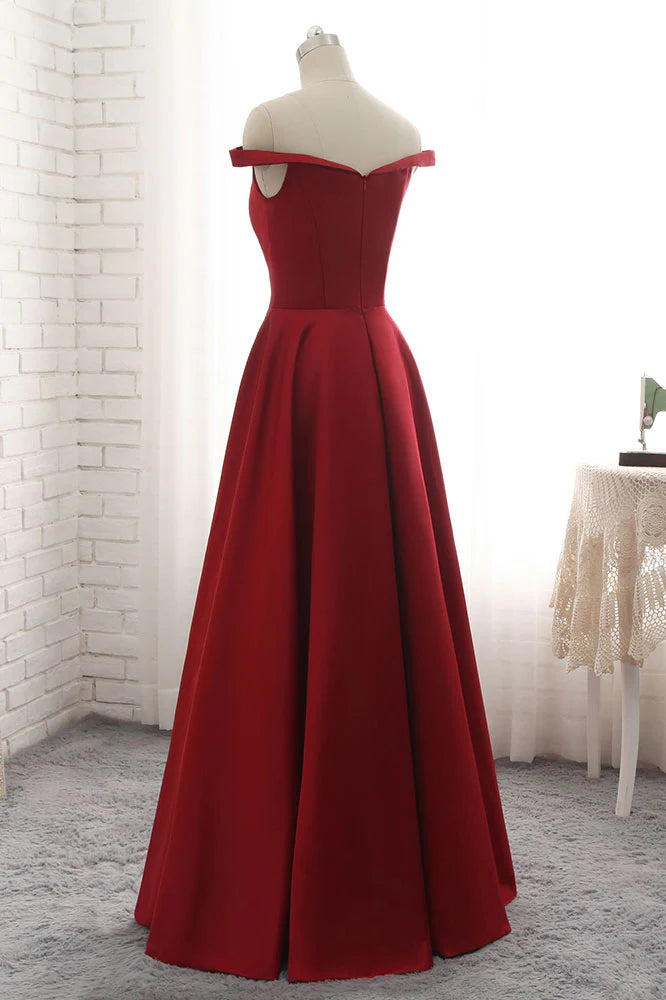 Simple off shoulder long prom dress