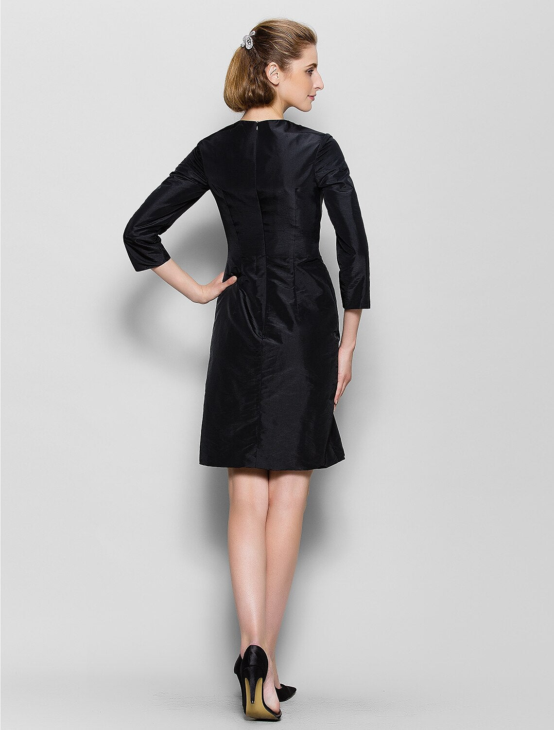 Sheath / Column Mother of the Bride Dress Little Black Dress Jewel Neck Knee Length Nylon Taffeta 3/4 Length Sleeve No with Beading