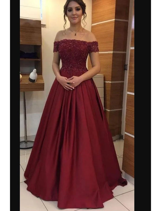 A-Linie Hochzeitsgastkleider Minimalistisches Kleid Abendparty Abschlussball Bodenlang Kurzarm Trägerlos Jersey mit Perlenapplikationen