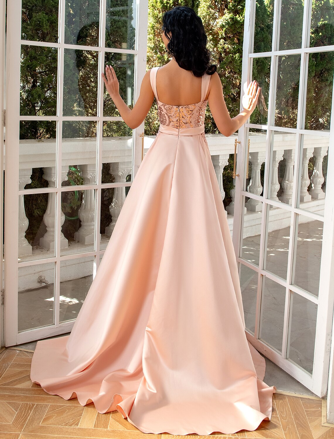 Mermaid / Trumpet Evening Gown Luxurious Dress Wedding Party Floor Length Sleeveless V Neck Detachable Satin with Sequin Slit