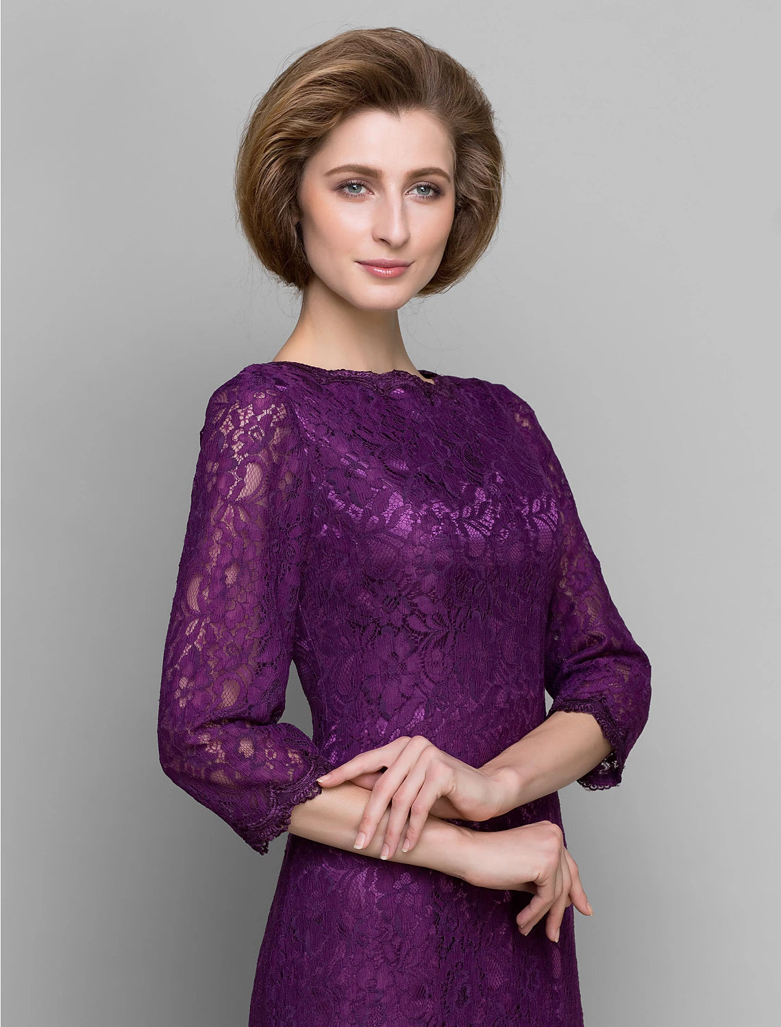 Sheath / Column Mother of the Bride Dress Furcal Bateau Neck Ankle Length Lace 3/4 Length Sleeve No with Lace