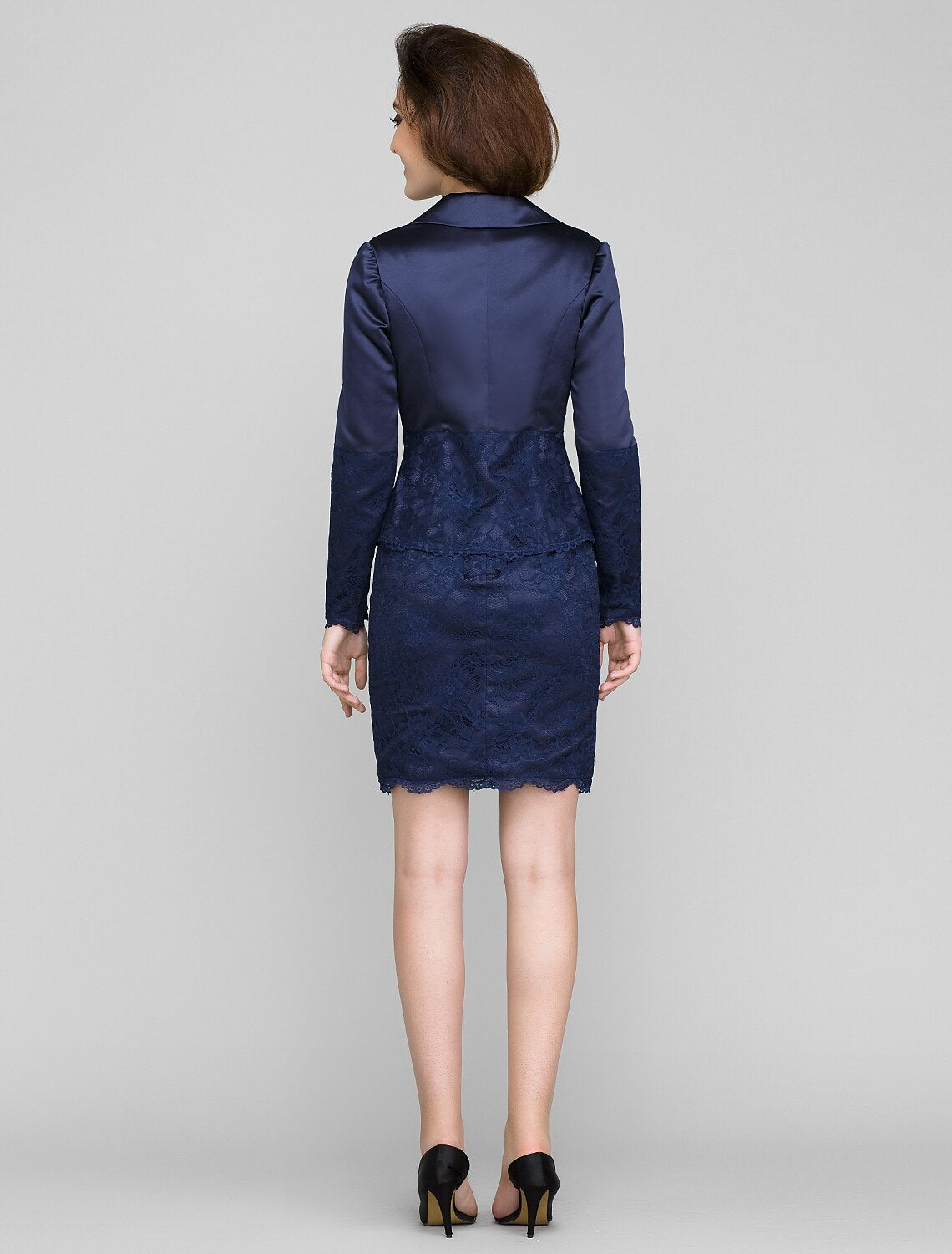 Sheath / Column Mother of the Bride Dress Convertible Dress Scoop Neck Short / Mini Lace Charmeuse Long Sleeve with Lace