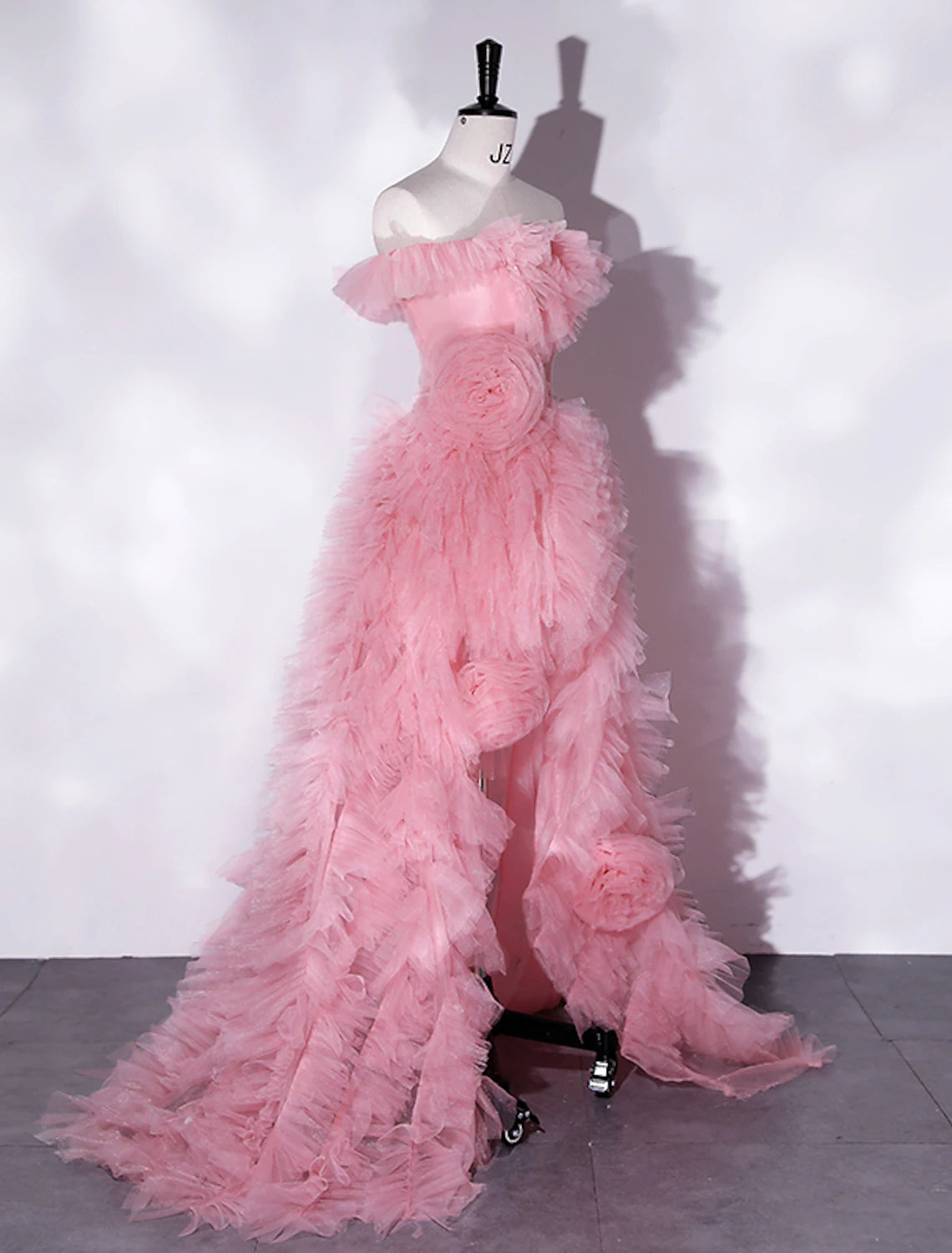 A-Line Prom Dresses Floral Dress Party Wear Wedding Party Asymmetrical Sleeveless Off Shoulder Tulle with Slit