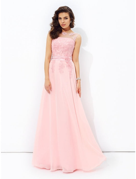 Vestidos de fiesta de corte A, brillantes y con brillo, para invitados de boda, formales, largos hasta el suelo, sin mangas, cuello joya, de gasa con apliques