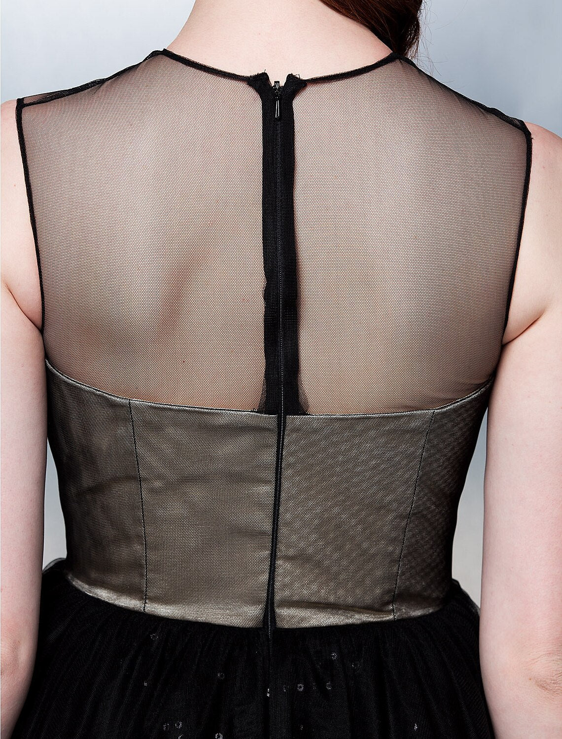 Ball Gown Illusion Neck Tea Length Tulle Celebrity Style Prom / Formal Evening Dress with Beading / Sequin / Appliques