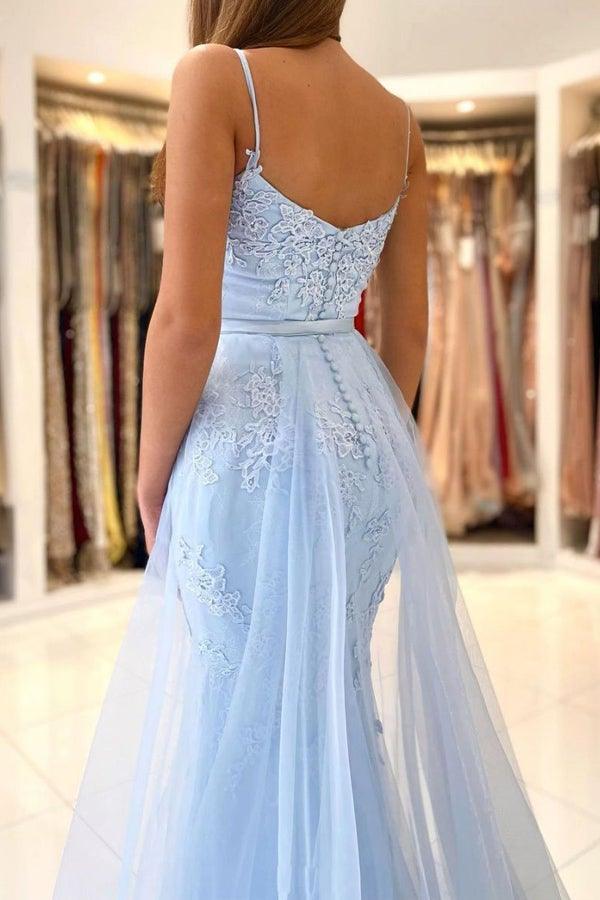 Vestido de fiesta largo de tul con encaje y escote corazón de sirena