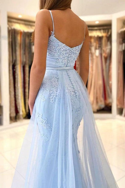 Vestido de fiesta largo de tul con encaje y escote corazón de sirena