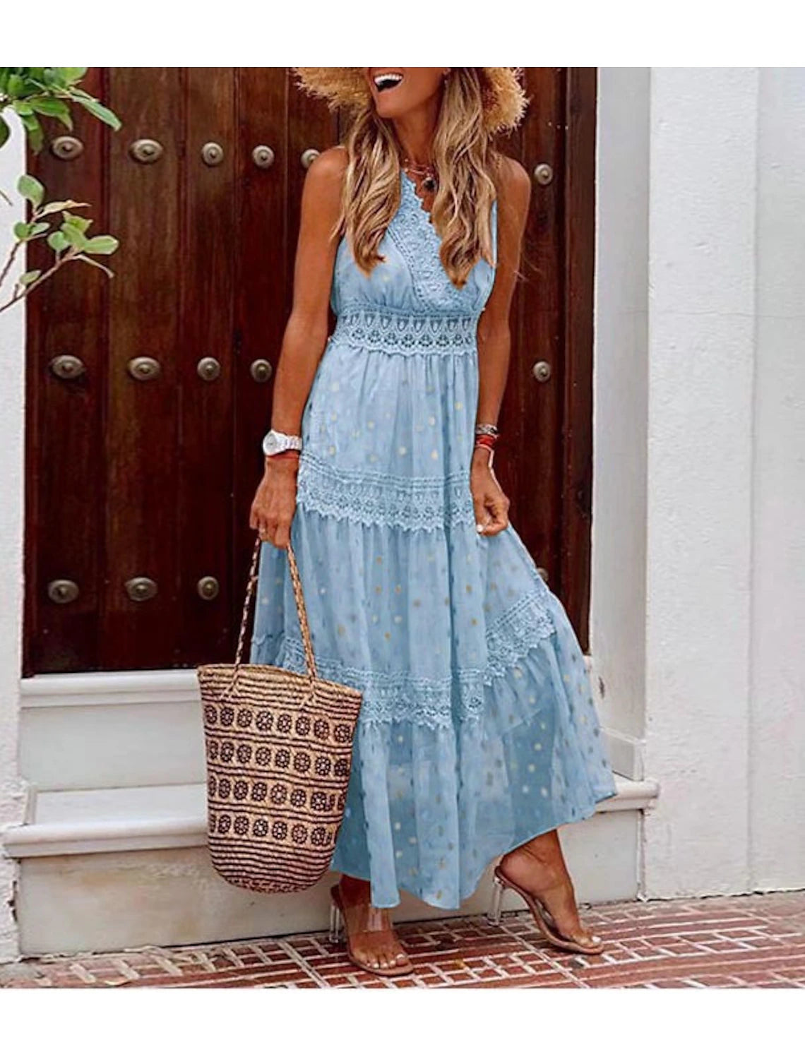 Vestidos de novia blancos cortos de playa, estilo bohemio, corte A, escote en V, sin mangas, largo hasta los tobillos, de gasa con apliques. 