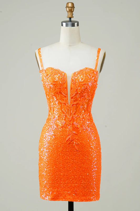 Glitter Tight Corset Lace Up Back Sequin Homecoming Dress with Beading
