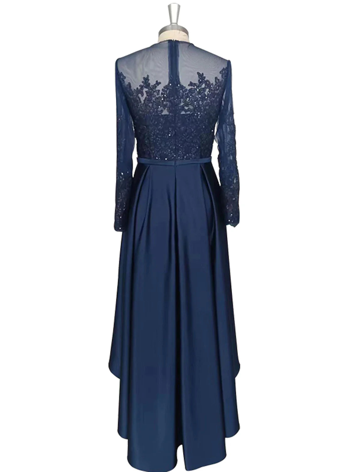 A-Line Cocktail Dresses Elegant Dress Party Wear Asymmetrical Long Sleeve Jewel Neck Satin with Crystals Appliques