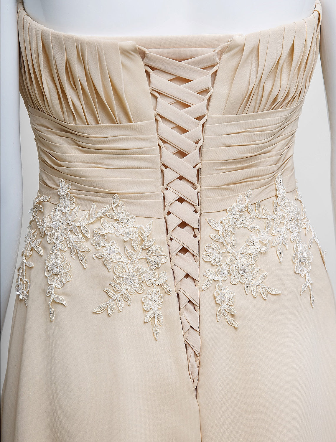 Sheath / Column Mother of the Bride Dress Lace Up Strapless Ankle Length Chiffon Lace Short Sleeve No with Lace Ruched Draping