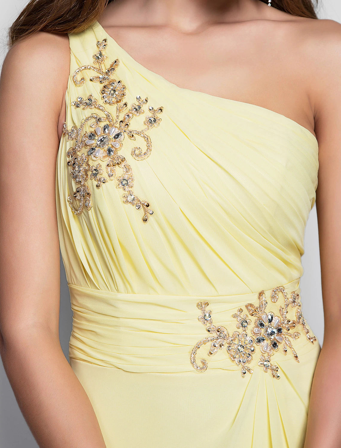 Vestido elegante de corte tubo/columna para invitada de boda, cóctel, asimétrico, sin mangas, un hombro, dama de honor, de gasa con apliques de abertura y cuentas.