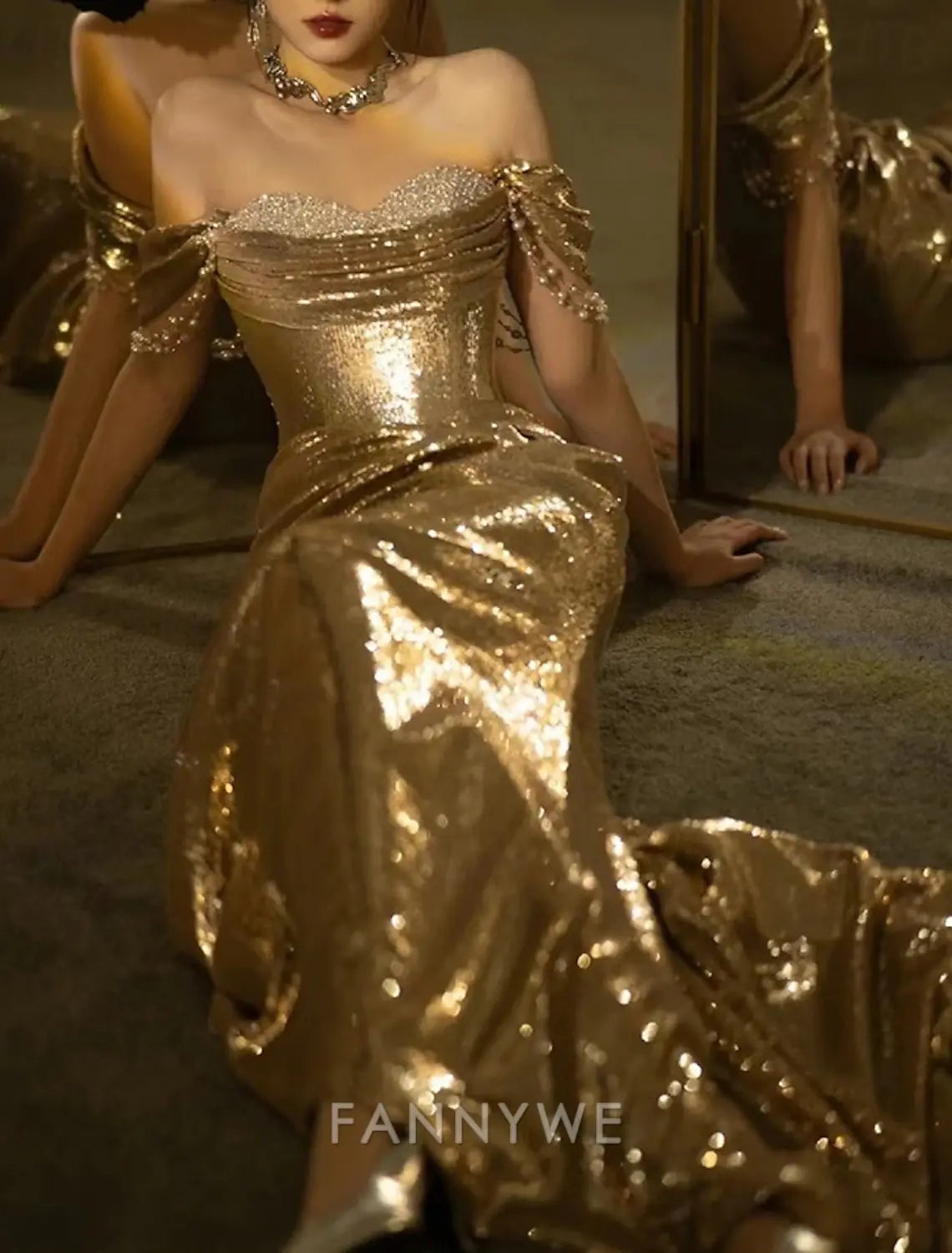 FannyWe Simple Mermaid / Trumpet Prom Dresses Vintage Dress Formal Prom Floor Length Sleeveless Strapless Sequined with Glitter Sequin