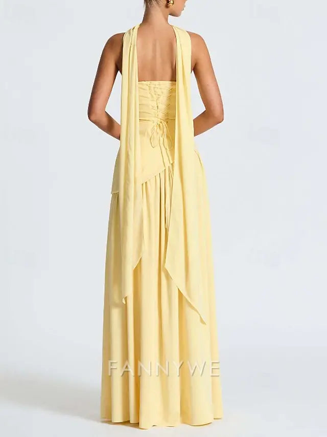 FannyWe Simple Women's Long Dress Maxi Dress White Dress Graduation Dress Party Dress Fashion Party Evening Party Going out Regular Fit Plain Sleeveless Strapless White Yellow Wine Navy Blue Summer