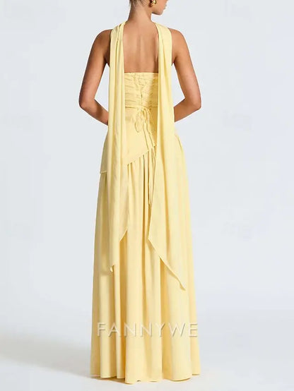 FannyWe Vestido Largo Sencillo para Mujer Vestido Maxi Vestido Blanco Vestido de Graduación Vestido de Fiesta Moda Fiesta Fiesta de Noche Salir Corte Regular Liso Sin Mangas Sin Tirantes Blanco Amarillo Vino Azul Marino Verano 