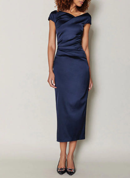 Sheath Cowl Neck Tea-Length Mother Of The Bride Dresses
