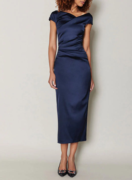 Sheath Cowl Neck Tea-Length Mother Of The Bride Dresses