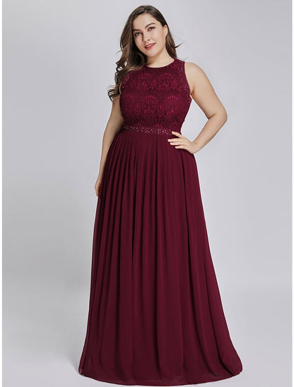 A-Line Prom Dresses Elegant & Luxurious Dress Wedding Guest Prom Floor Length Sleeveless Jewel Neck Chiffon with Crystals