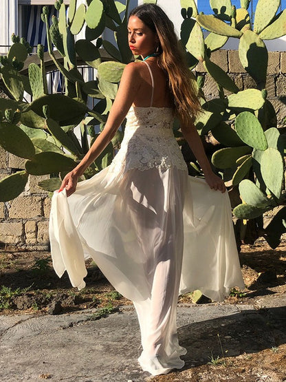 A-Linie/Princess-Linie Chiffon V-Ausschnitt Applikationen Ärmellos Bodenlang Brautkleider