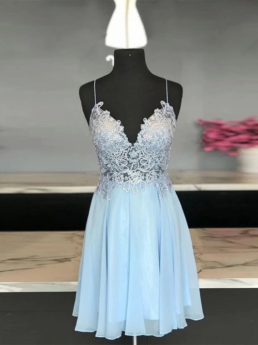 Vestidos cortos/mini sin mangas con tirantes finos y apliques de gasa de corte A/princesa