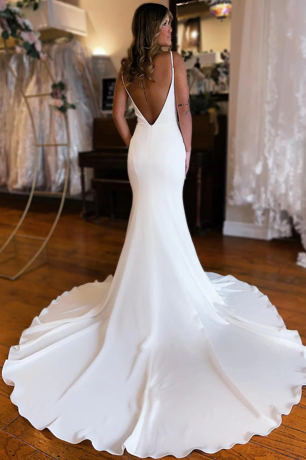 Boho Backless Simple Mermaid Wedding Dress