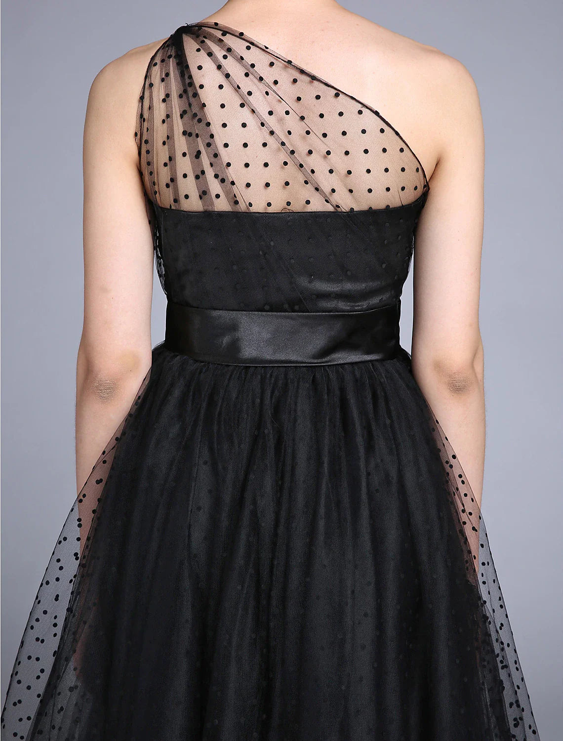 Vestidos de cóctel de corte A, vestido vintage para invitada de boda, cóctel, largo hasta los tobillos, sin mangas, un hombro, miércoles, familia Addams, tul con pliegues, estampado/estampado