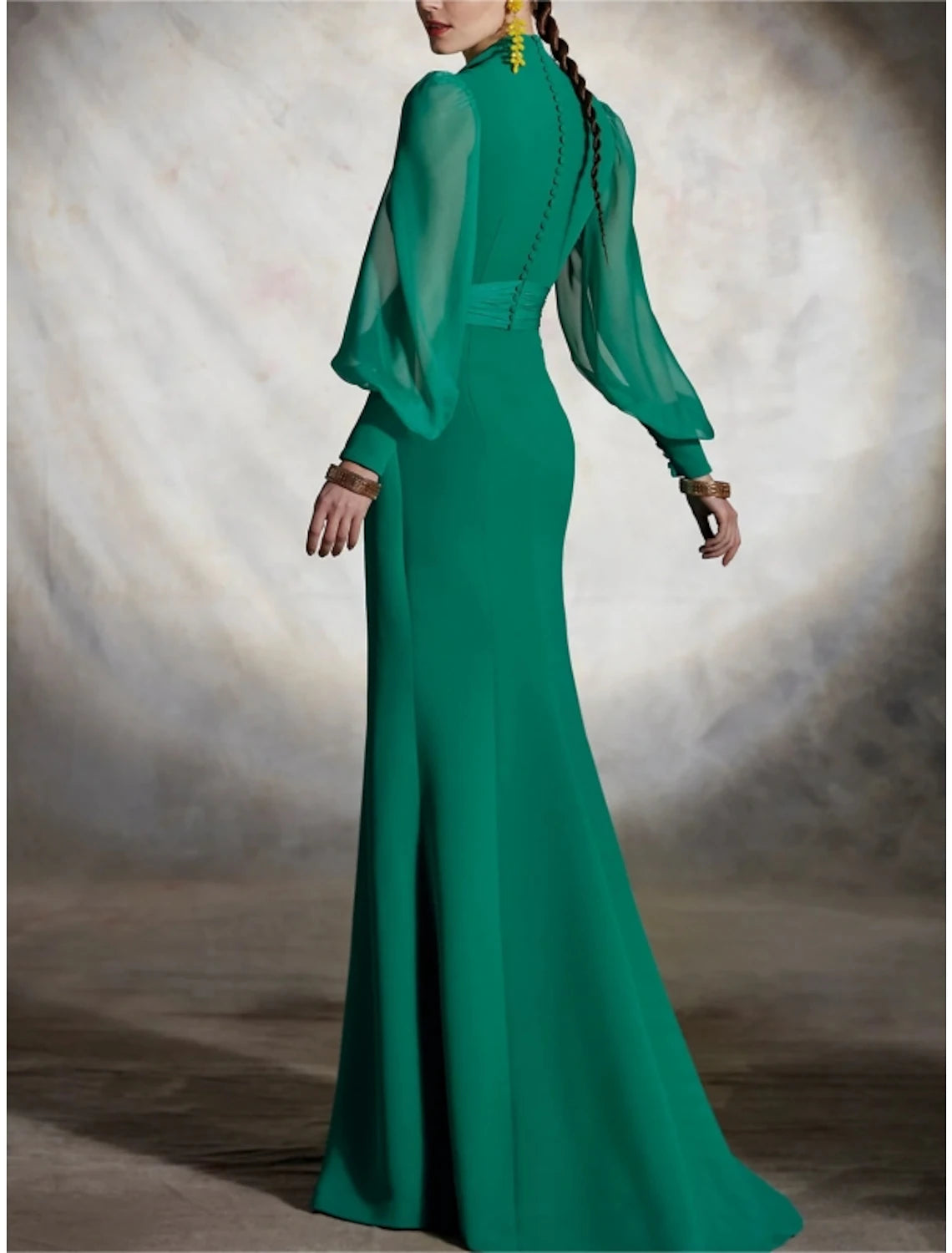 Sheath Party Dress Wedding Guest Dresses High Split Dress Formal Fall Floor Length Long Sleeve V Neck Chiffon with Slit Butterfly Strappy