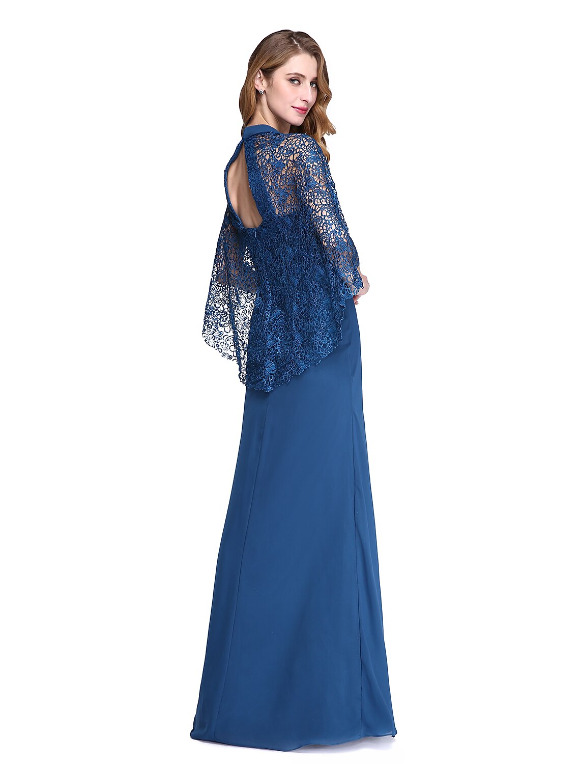 Sheath / Column Halter Neck Floor Length Chiffon / Lace Mother of the Bride Dress with Pleats
