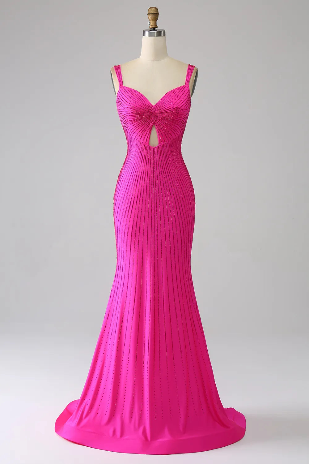 Vestido de fiesta largo con corsé y cuentas y tirantes de sirena