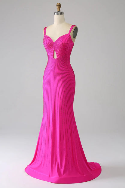 Vestido de fiesta largo con corsé y cuentas y tirantes de sirena
