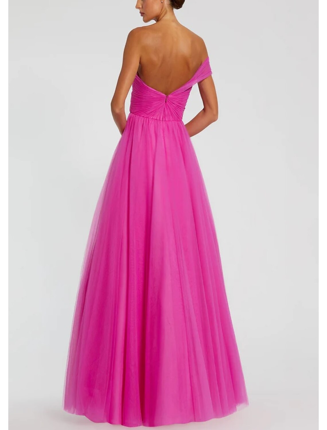 A-Line Prom Dresses Elegant Dress Formal Prom Floor Length Sleeveless One Shoulder Tulle with Ruched