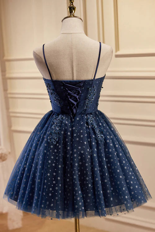 A line Spaghetti Straps Tulle Homecoming Dress