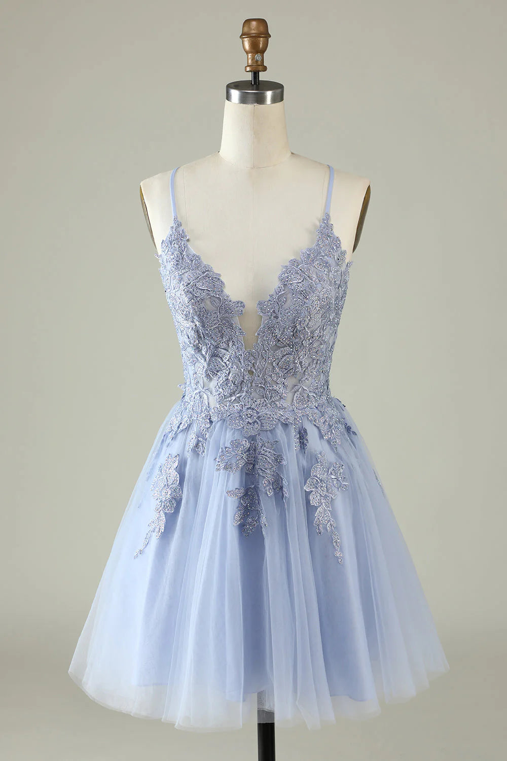 A Line Spaghetti Straps Short Homecoming Dress with Appliques