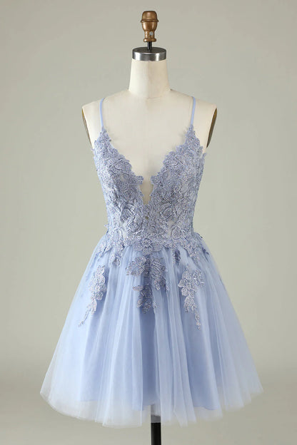 A Line Spaghetti Straps Short Homecoming Dress with Appliques