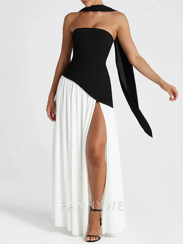 FannyWe Simple Women's Long Dress Maxi Dress White Dress Graduation Dress Party Dress Fashion Party Evening Party Going out Regular Fit Plain Sleeveless Strapless White Yellow Wine Navy Blue Summer