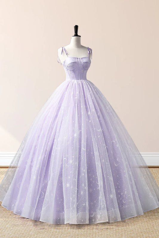 A-Linie Tüll Träger Bodenlang Abendkleid Ballkleid