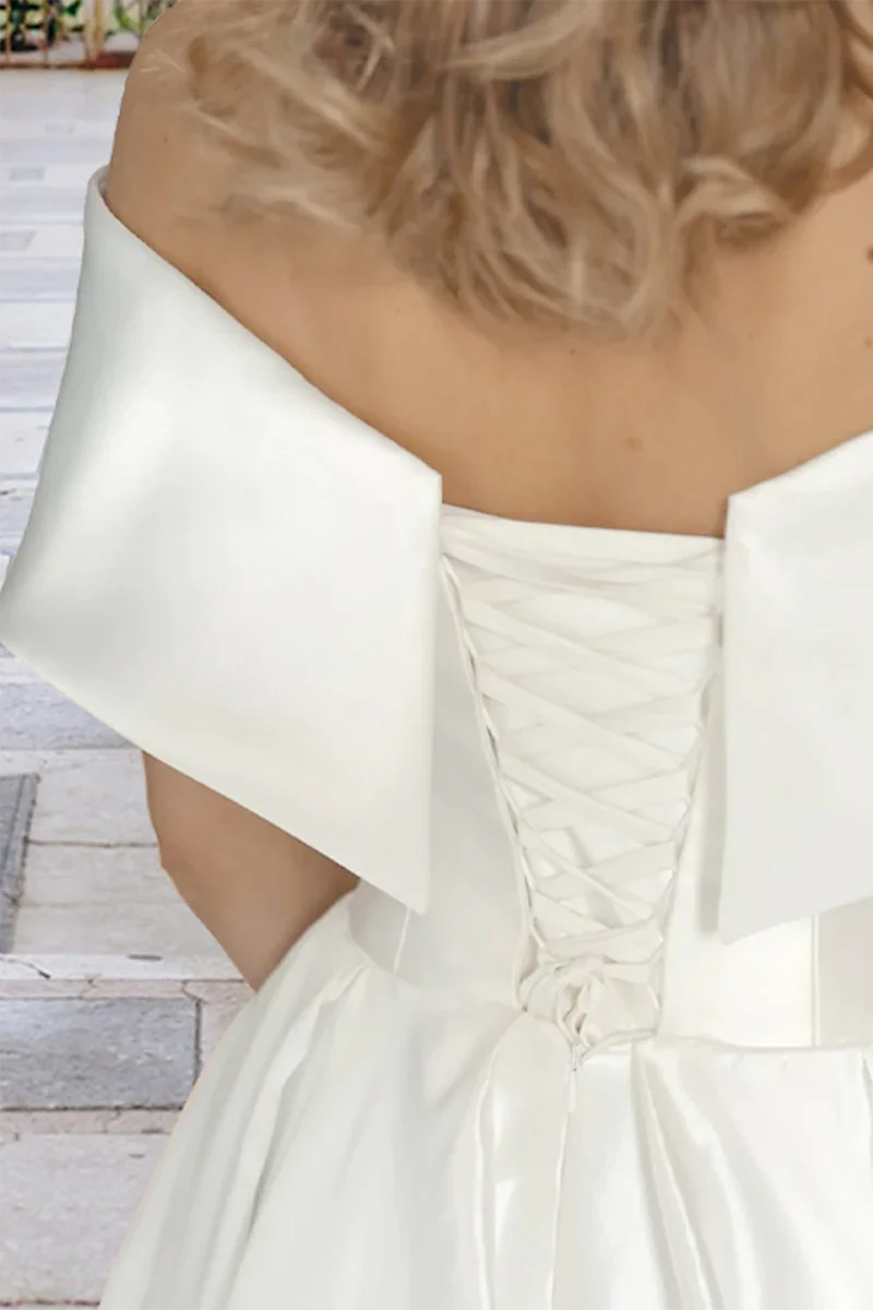 Bridal Shower Little Off The Shoulder Tea-Length Wedding Dress With Satin