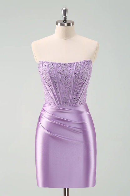 Sparky Strapless Bodycon Short Homecoming Dress with Lace
