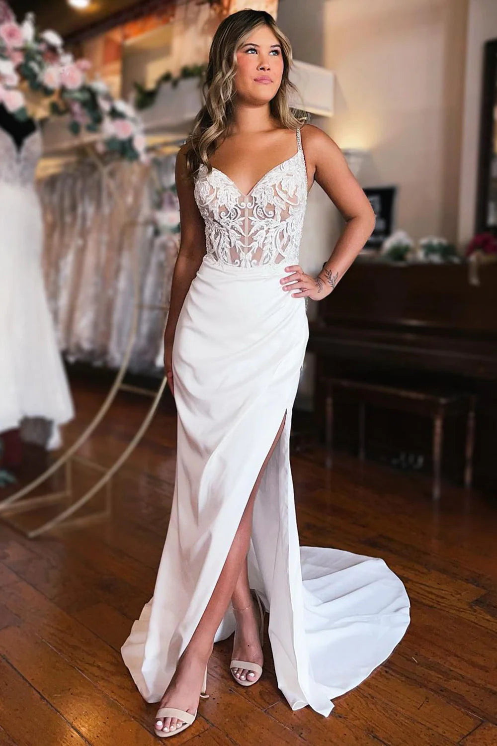 Sheath Lace Back Wedding Dress