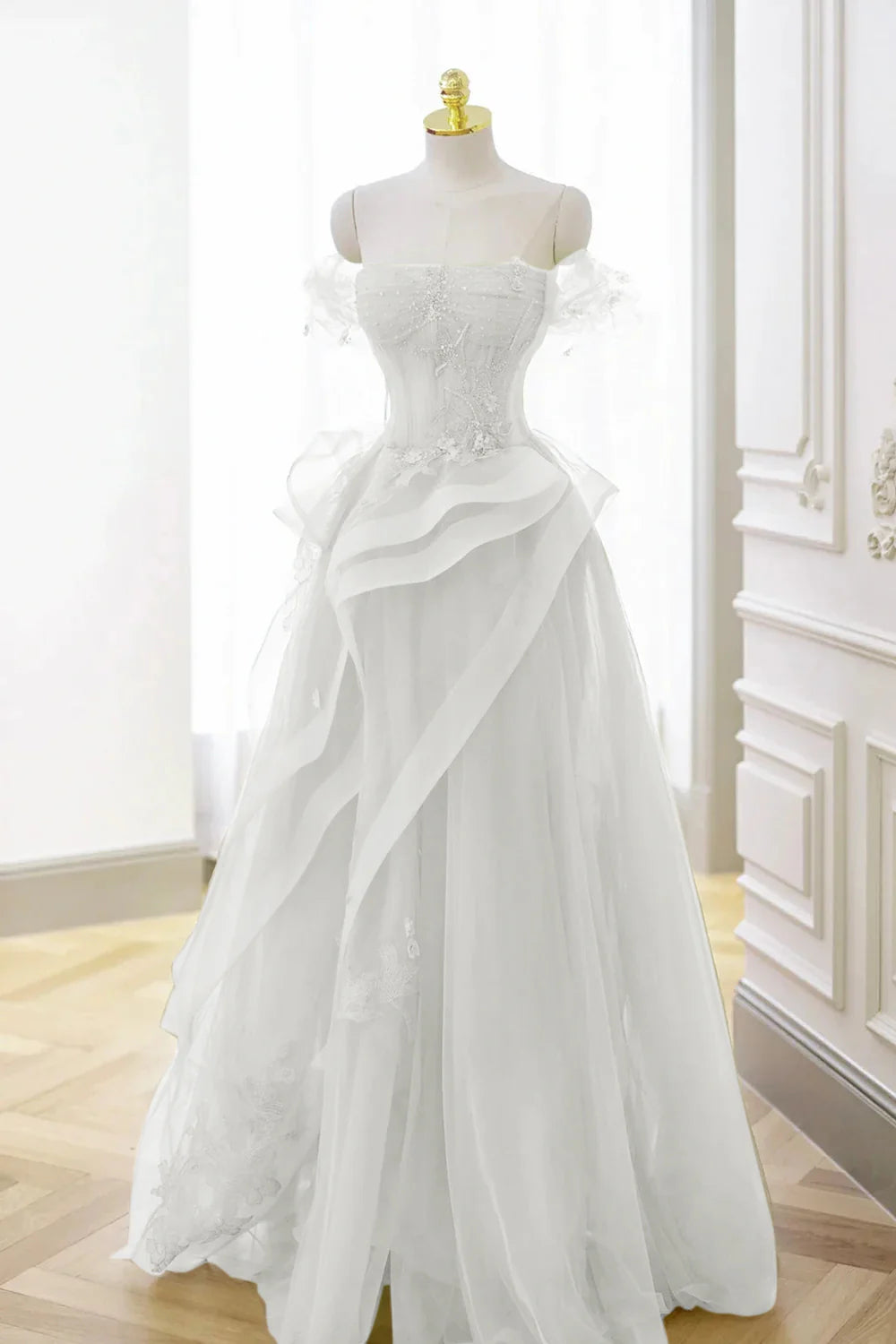 Vestido de fiesta formal con corsé de encaje de tul de línea A, vestido largo de graduación