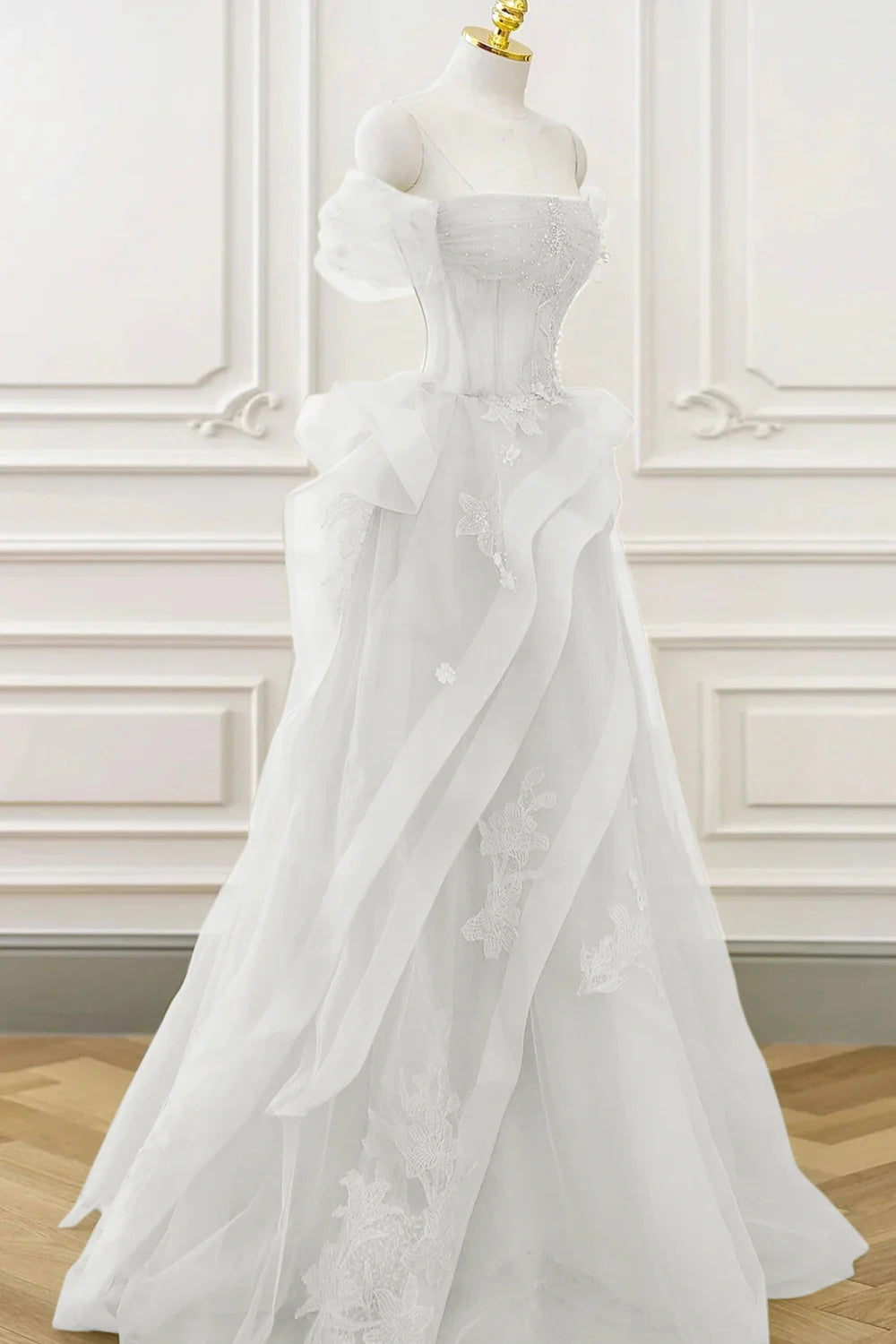 Vestido de fiesta formal con corsé de encaje de tul de línea A, vestido largo de graduación