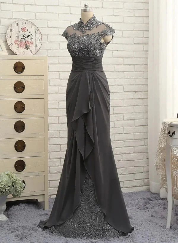 Sheath High Neck Floor Length Mother Of The Bride Dresses