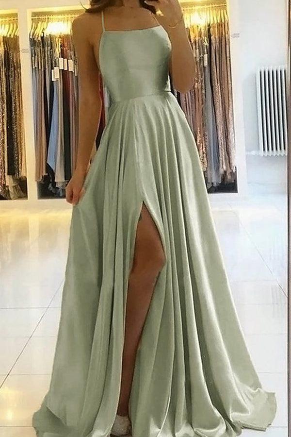 Simple Satin Long Prom Dress With Split