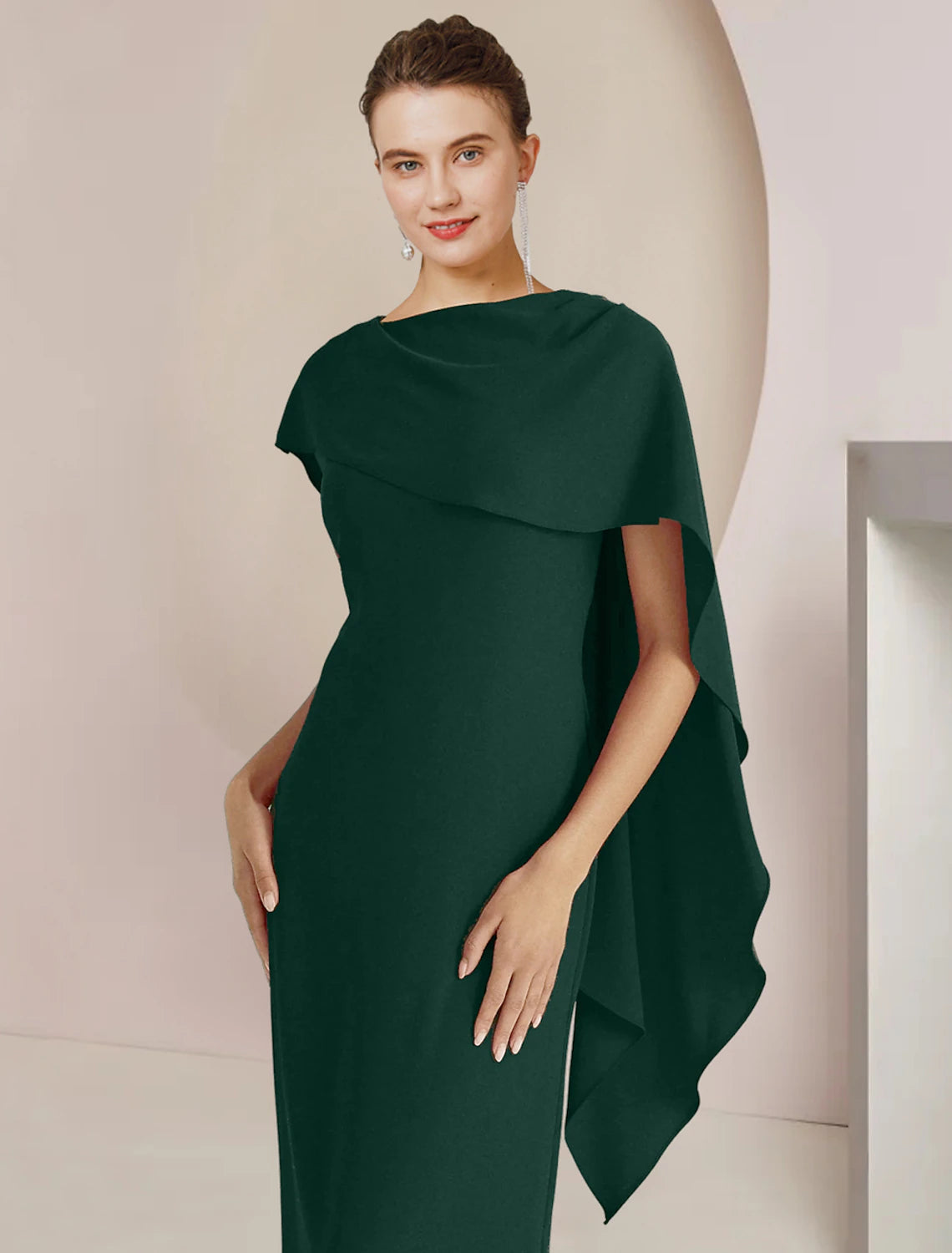 Vestido de madre de la novia con corte tubo/columna, elegante, para invitada de boda, escote redondo, largo hasta el suelo, tejido elástico, sin mangas y abertura frontal.