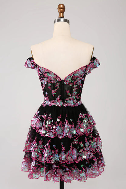 A Line Cute Sparkly Tiered Corset Lace Short Homecoming Dress