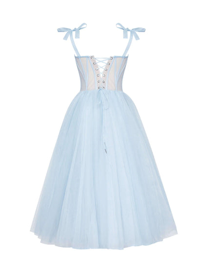 Two Piece A-Line Prom Dresses Elegant Dress Wedding Guest Prom Tea Length Half Sleeve Sweetheart Tulle with Pleats Pure Color