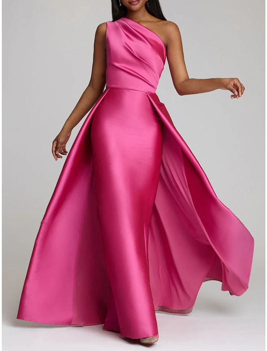 Vestido de noche elegante con corte en forma de columna, para invitados de boda, cóctel, largo hasta el suelo, sin mangas, un hombro, de satén