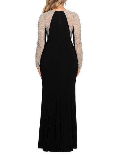 Mermaid / Trumpet Mother of the Bride Dress Wedding Guest Elegant Vintage Luxurious V Neck Floor Length Velvet Long Sleeve with Crystals