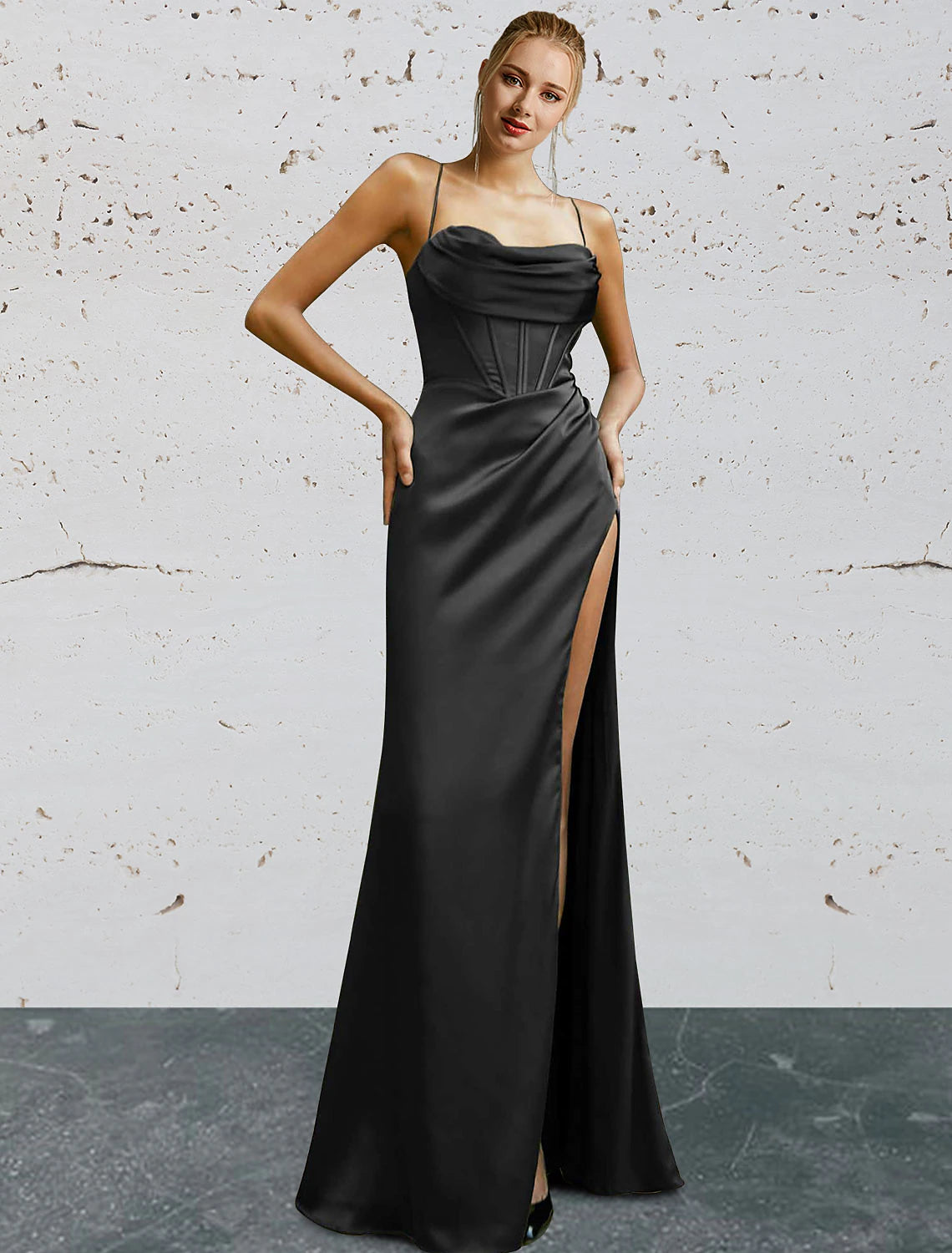 Vestidos de fiesta de sirena/trompeta, vestido vintage, largo hasta el suelo, sin mangas, escote corazón, vestido de dama de honor, charmeuse, sin espalda, con abertura, color puro